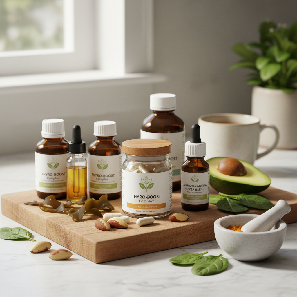 A close-up of a person's hands gently holding a small glass bottle of Ashwagandha supplements, a natural aid for stress and thyroid balance.