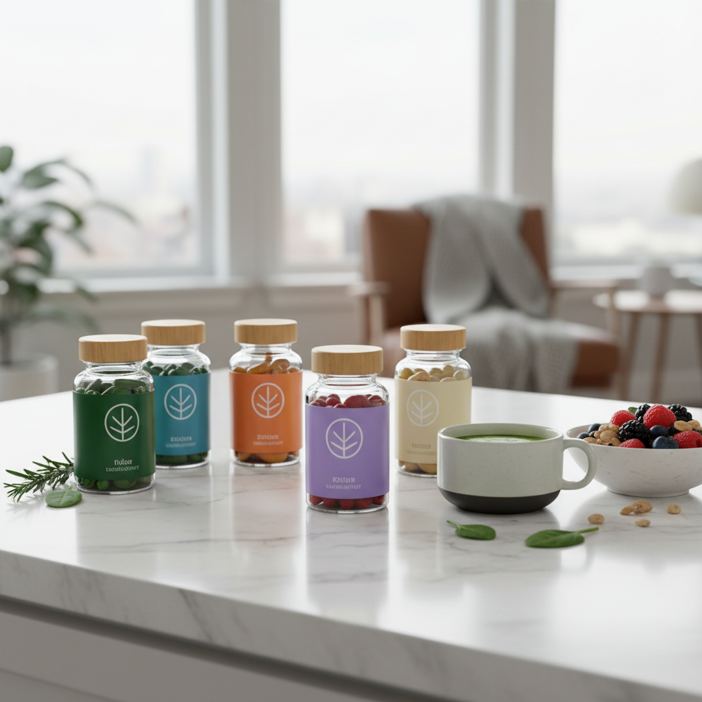 Diverse, colorful food items representing healthy nutrition
