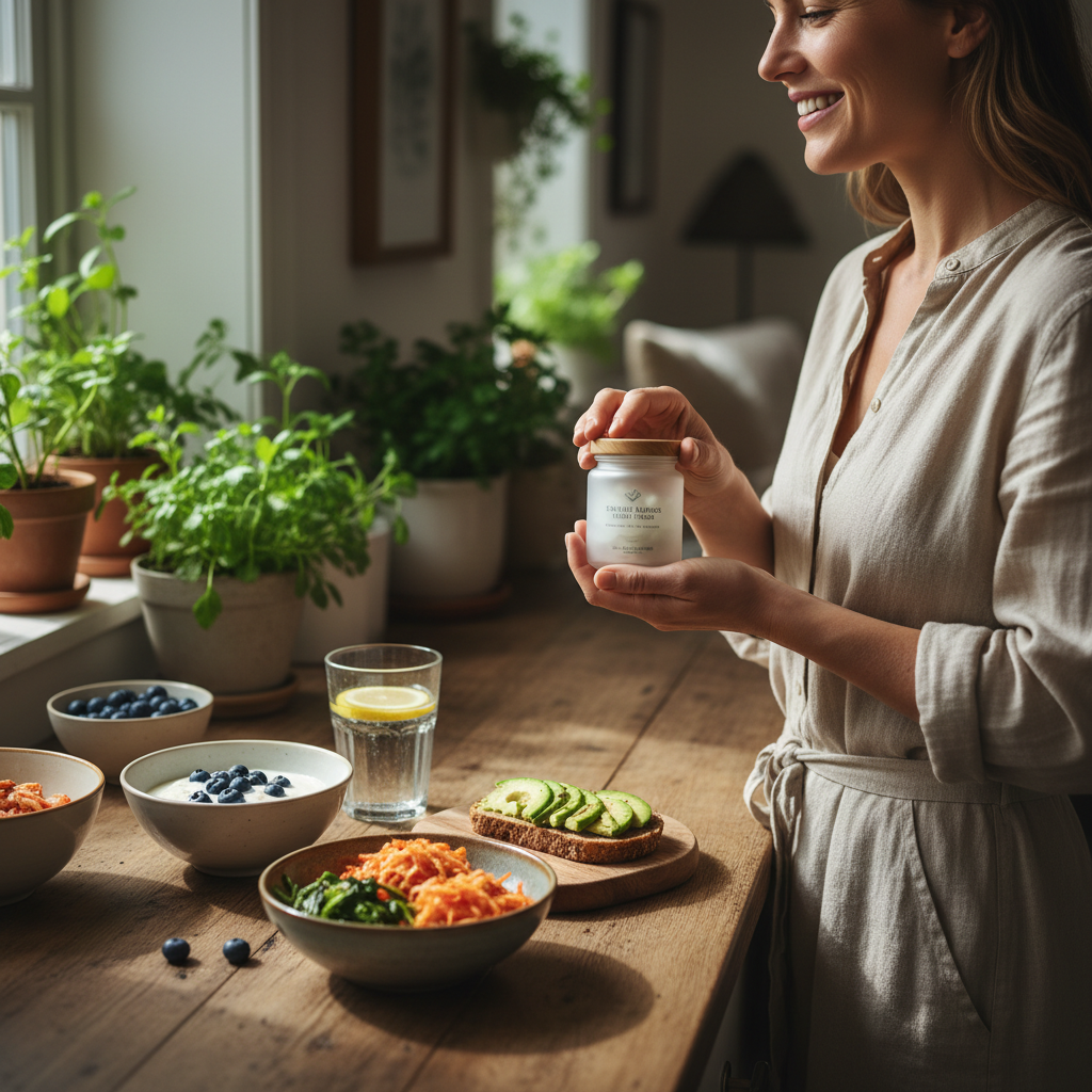 An illustration of a diverse and thriving gut microbiome with various bacterial strains representing the benefits of ProbioMax® Complete 350B.