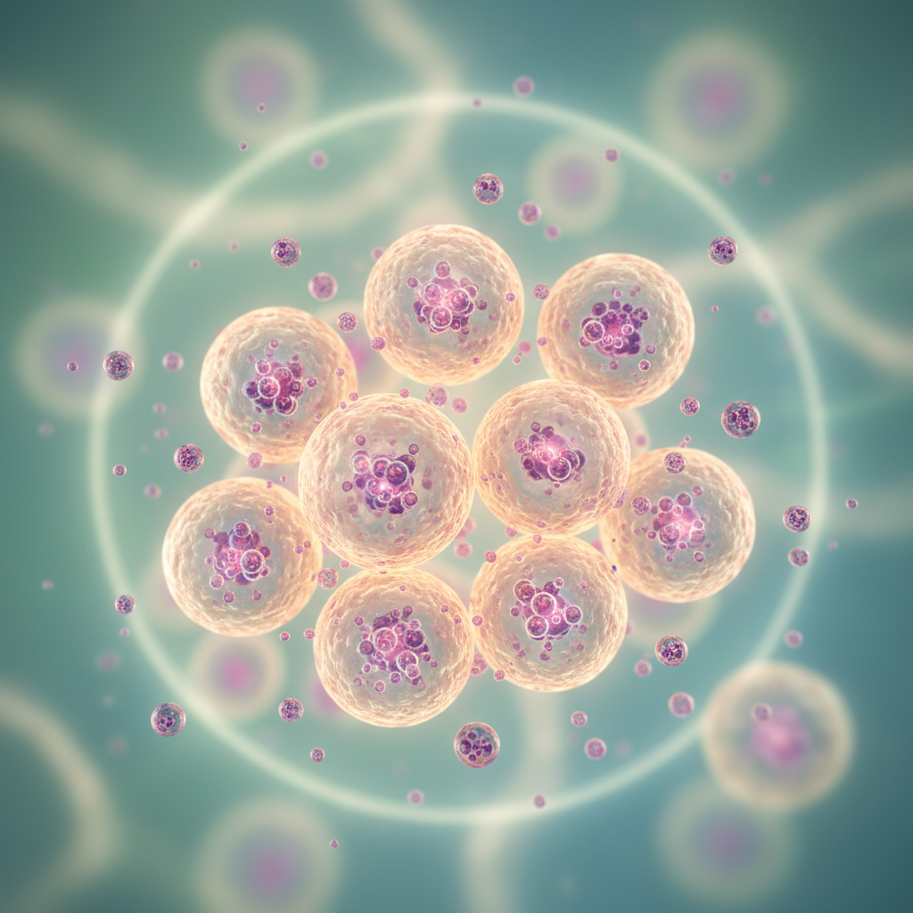 Scientific illustration of a cell with resveratrol molecules interacting with cellular components.